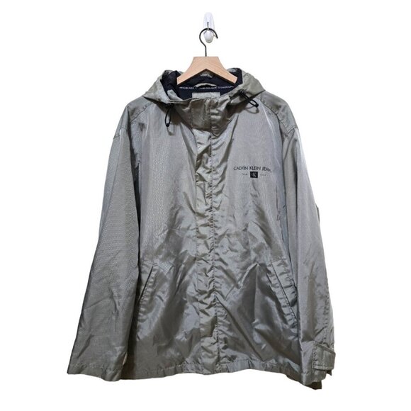 Calvin Klein Jeans Gray Nylon Hooded Anorak Jacket Sz M - Picture 1 of 12